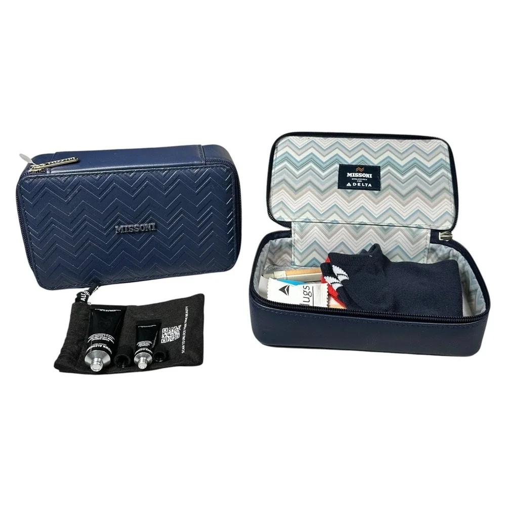Delta One Missoni Amenity Kit Lot 2 Navy Travel Case First Class 1 Sealed 1 Open